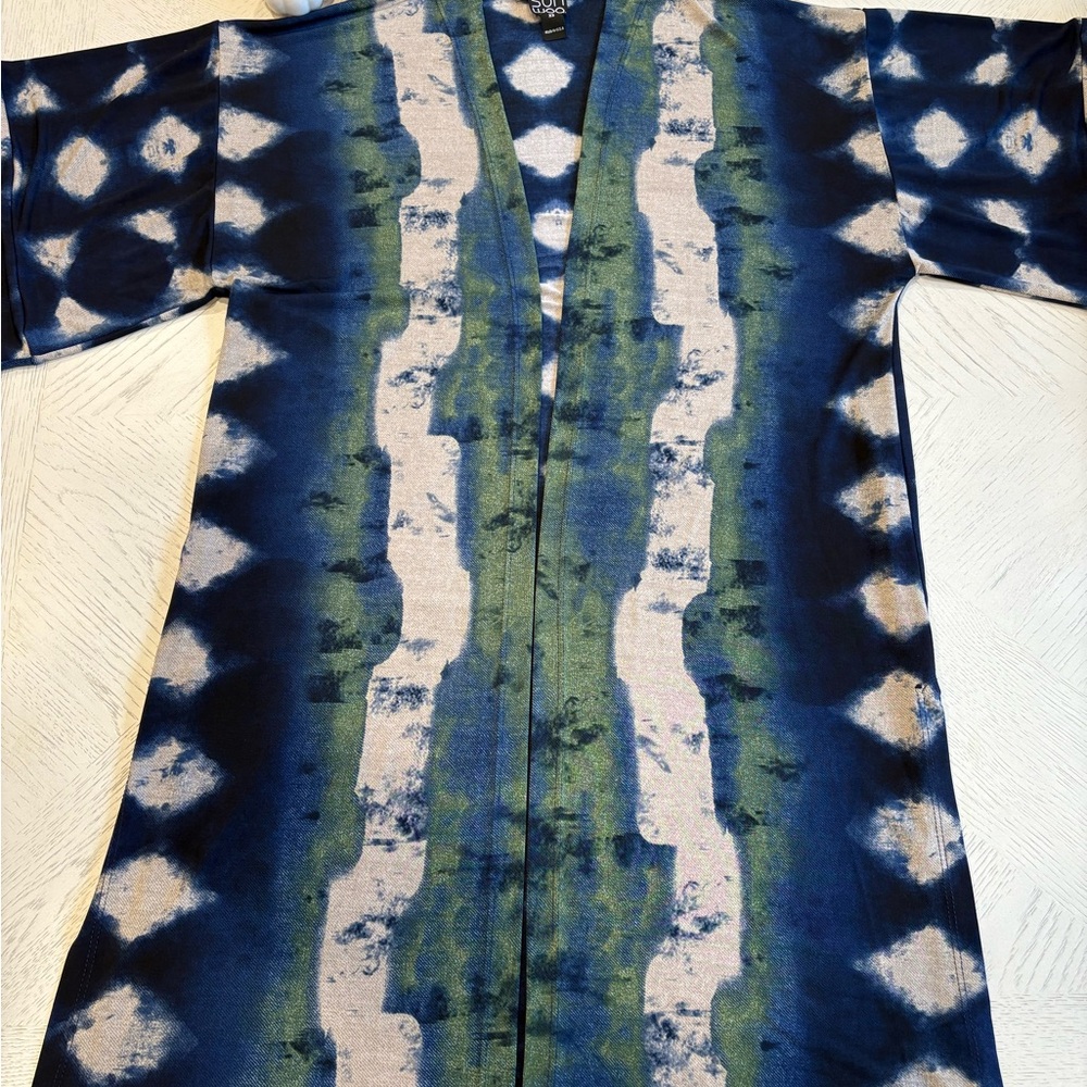 Clara Sun Woo Blue and Green Shibori Tie Dye Kimono Style Duster